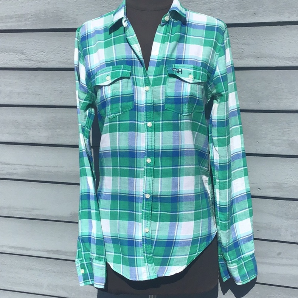 Gilly Hicks Blue & Green Plaid Shirt XS